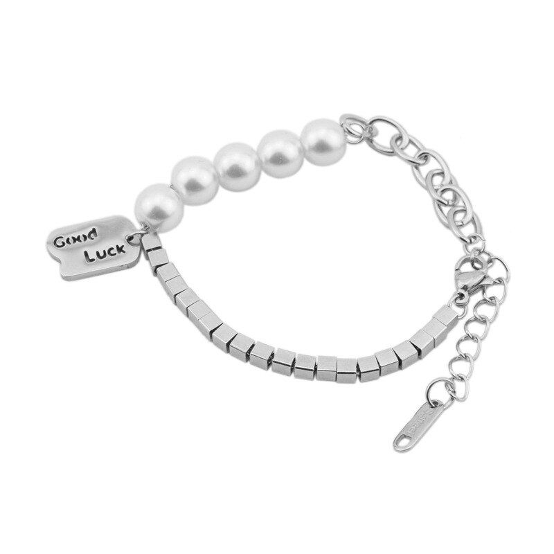 2022 Koreaanse Golf Rvs Parel Vierkante Stiksels Geluk Armband Ins Celebrity Sieraden