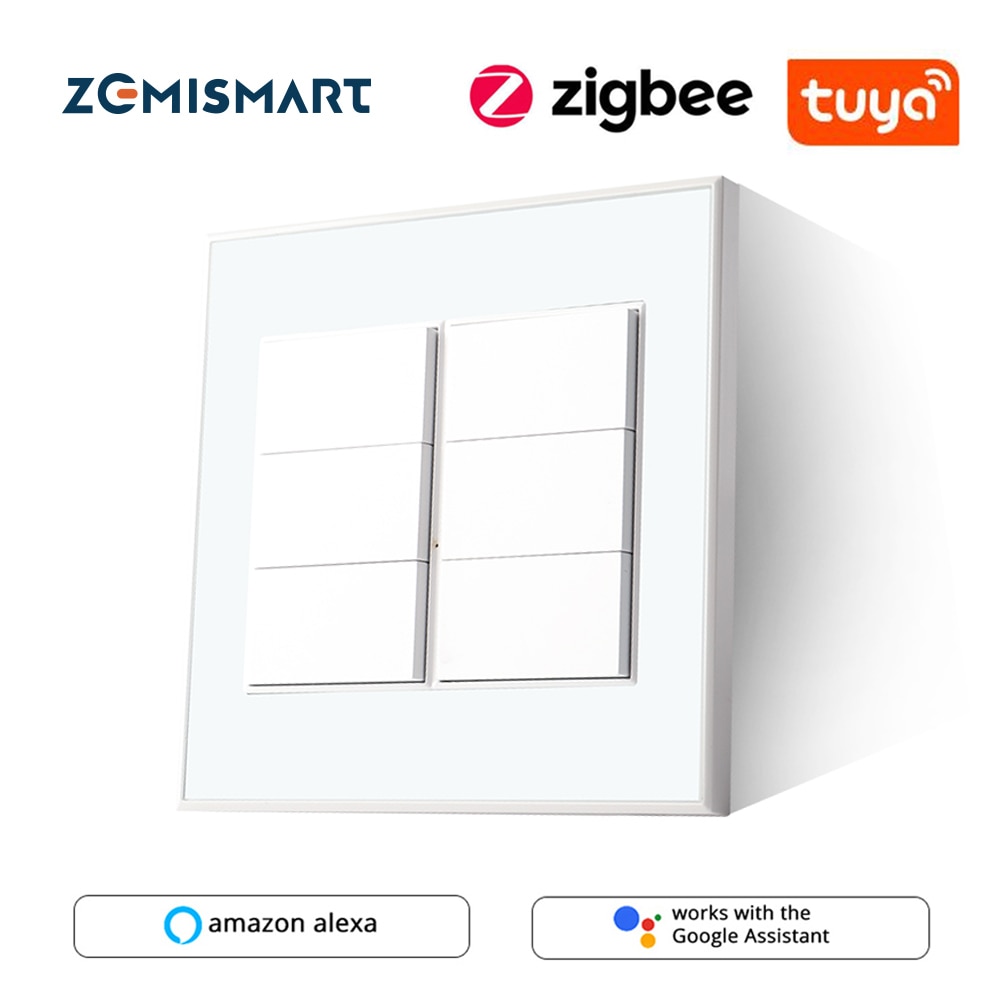 Zemismart tuya 6 bands zigbee smart væglampeafbryder 4 x 4 neutral påkrævet trykknapafbrydere alexa google home fjernbetjening