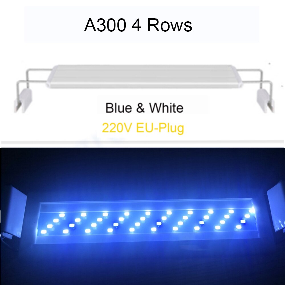 Super Slim LEDs Aquarium Lighting Aquatic Plant Light 20-70CM Extensible Waterproof Clip on Lamp For Fish Tank: A300-BW EU-Plug
