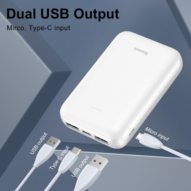 Baseus 10000mAh Power Bank For iPhone 6 6s 7 7s 8S amsung Huawei Xiaomi Power Bank Travel Charger Powerbank With Usb Cable 1m