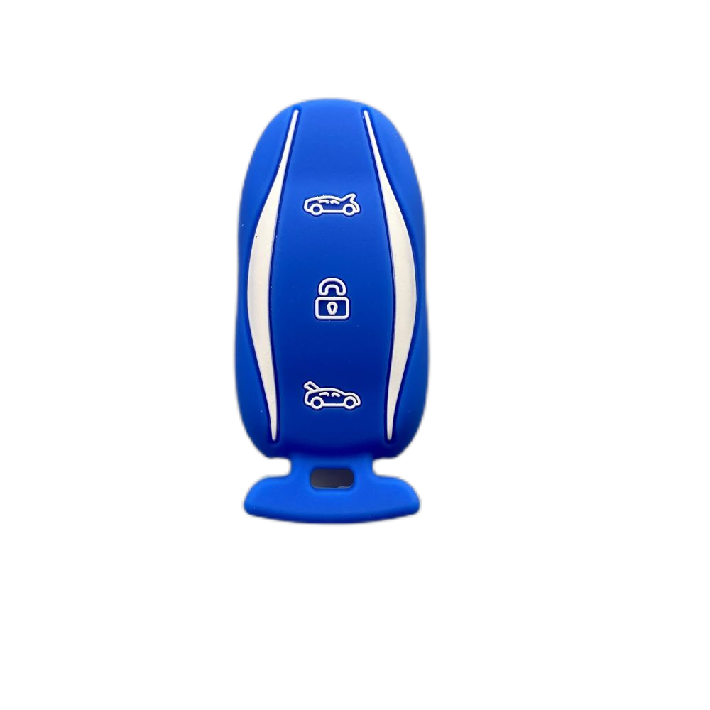 3-knoppen siliconen autosleutel beschermhoes beschermer rubberen huid houder sleutelhanger accessoires voor Tesla Model S P85D P70 afstandsbediening set: WHITE