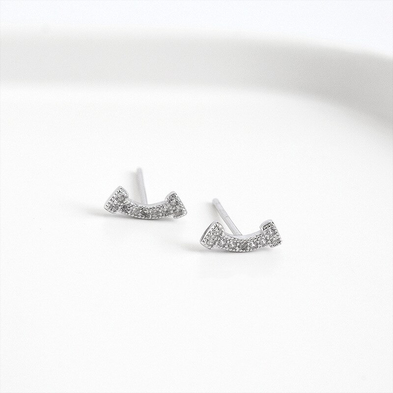 Lko genuine 925 sterling silver bohemian simple smile earrings women's crystal ear studs wedding party jewelry ornaments