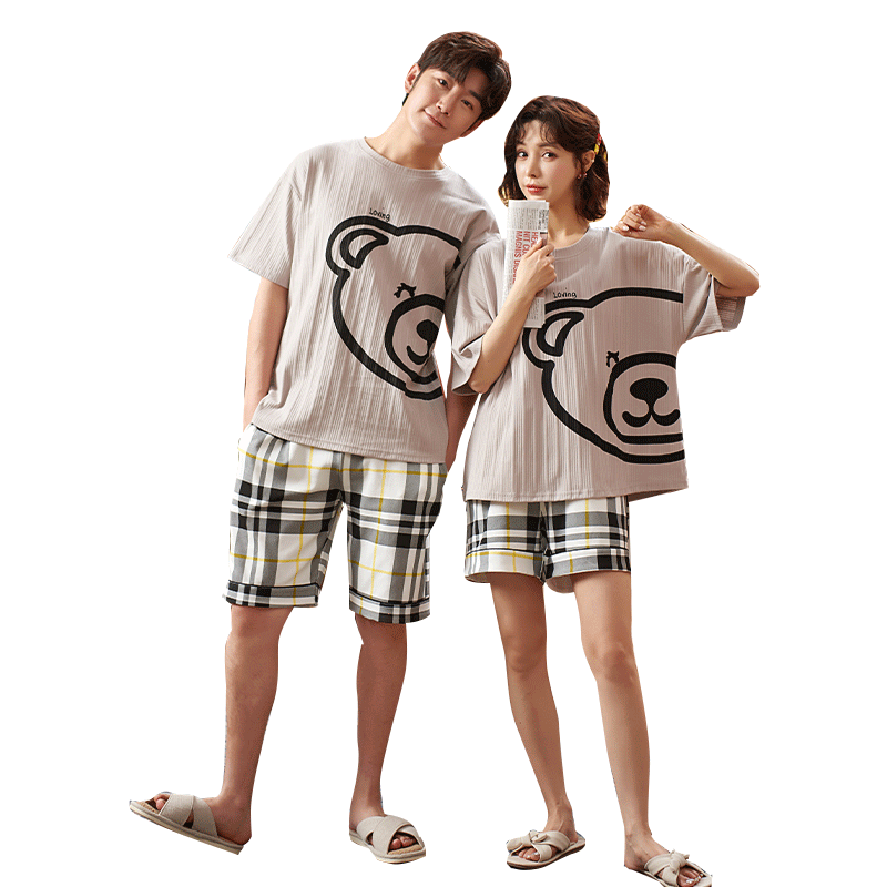 Summer SONG Short Sleeve Men's And Women's Pyjamas Set Sweet Version Couples Pajamas Home Or Outside Casual Suit