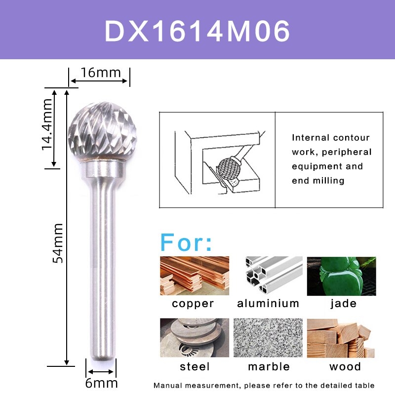 DX Type Double-cut Tungsten Carbide Alloy Rotary File Tool Point Burr Die Grinder Abrasive Tool Drill Milling Carving Bit Set: DX1614M06