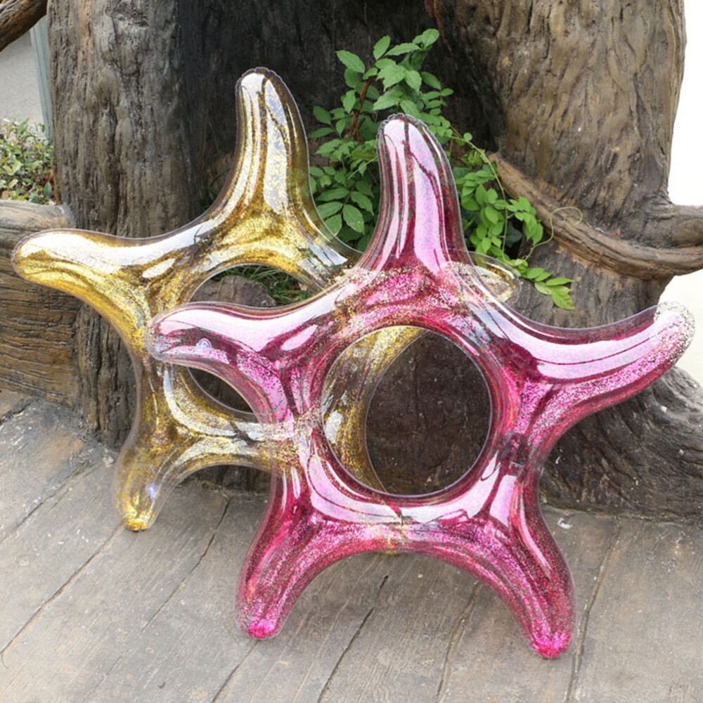 Sea Star Shape Floating Beach Swimming Ring Sequin Floating Inflatable Swimming Ring Mounts Inflatable Ring (Rosy)