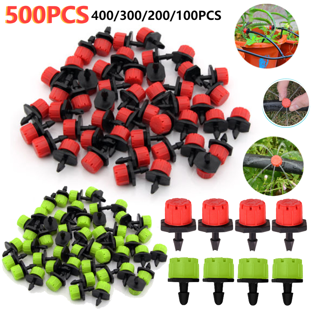 500-100 Uds. Gocciones de riego ajustables de 1/4 pulgadas, aspersores giratorios, microaspersores de riego por goteo para balcón, invernadero