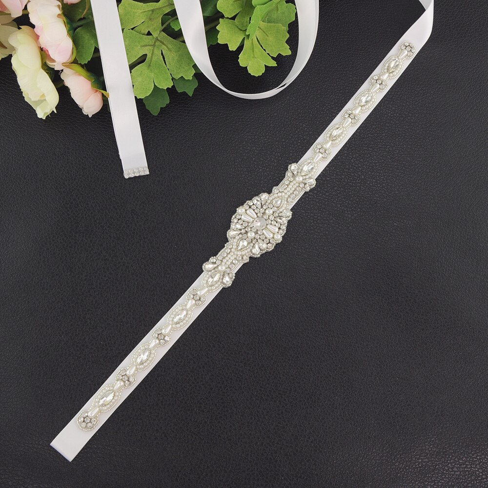 ZMS388 Rhinestone Belt Wedding Dress Belt Bridal Belt Wedding Accessories Mariage Sash Bridesmaid Belt Wedding Belt Women Belt: white