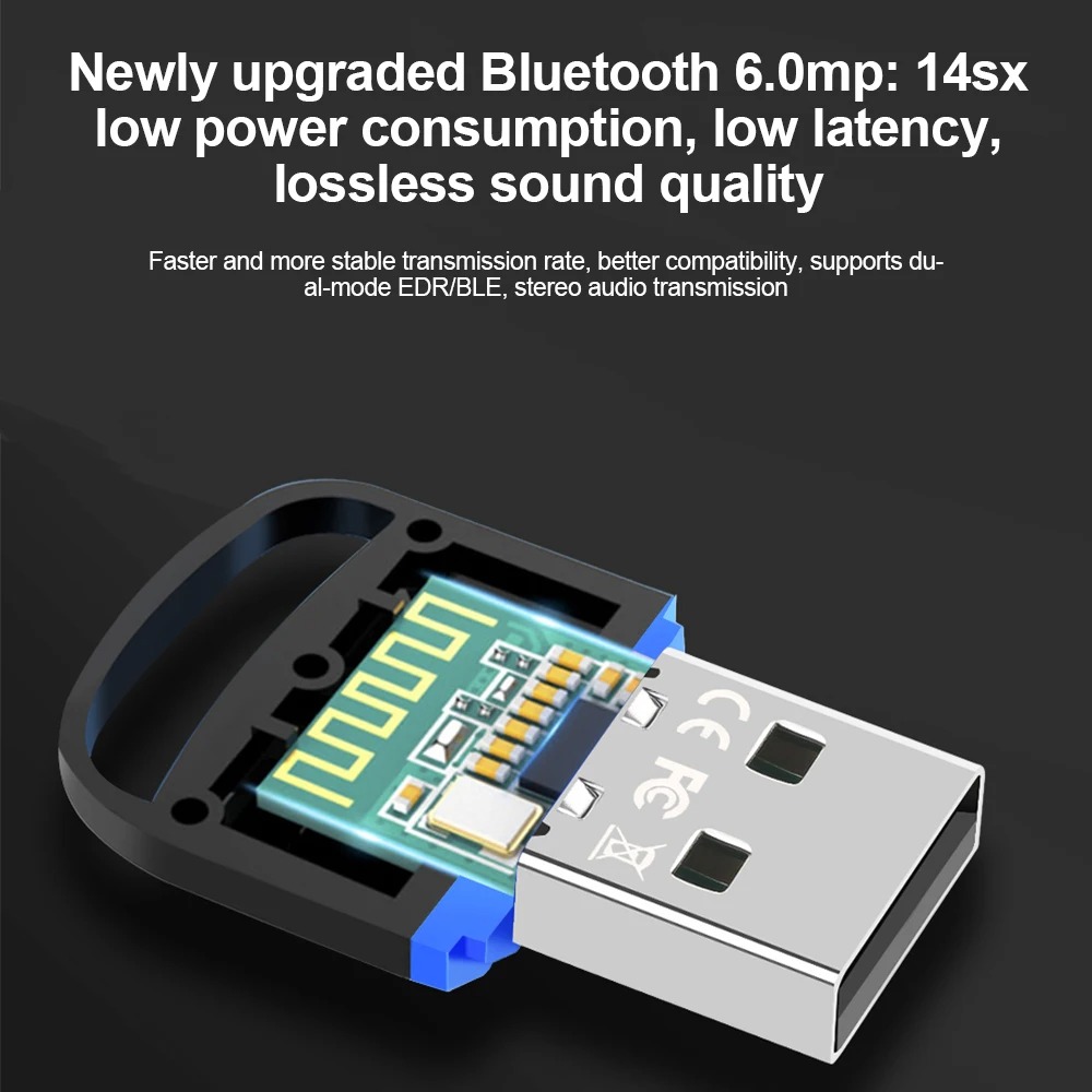 USB Bluetooth Adapter Bluetooth 6.0 Wireless Audio Receiver & Transmitter USB Adapter for PC Windows 11/10/8.1 Keyboard/Mouse