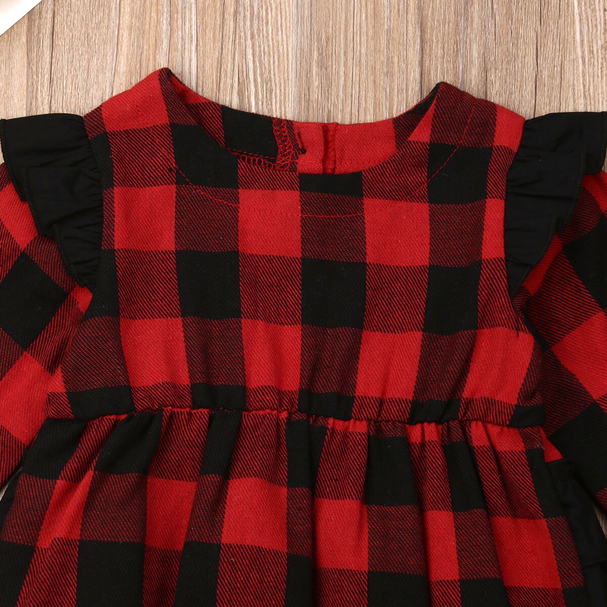 Xmas Toddler Baby Girl Boys Plaid Bodysuits Clothes Long Sleeve Ruffles Christmas Jumpsuit Outfit 0-18M
