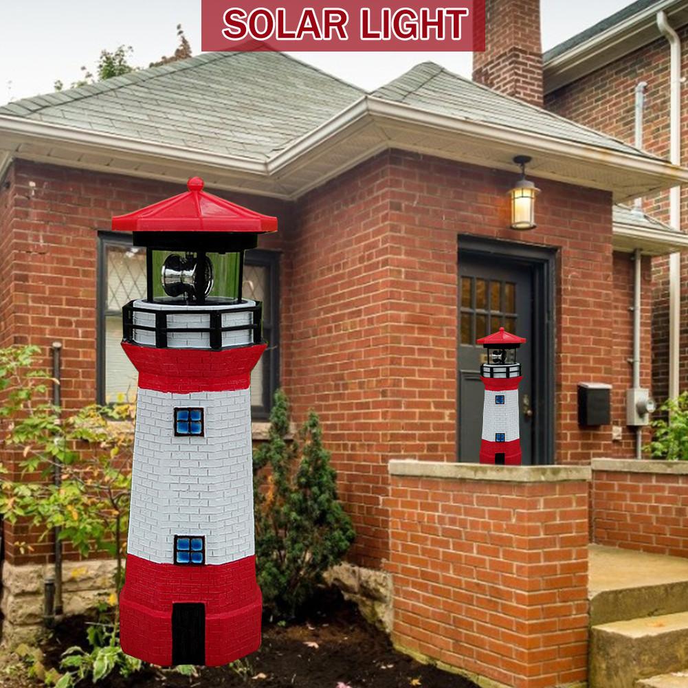 Automatically Lit LED Solar Light Lighthouse Statue Shape Rotating Outdoor Solar Powered Lamp For Garden Yard Decoration