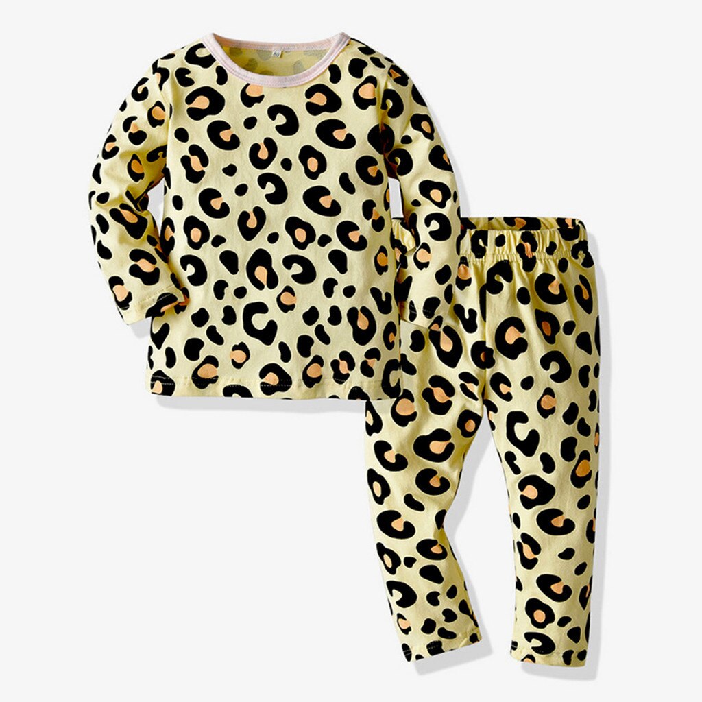 Children's long-sleeved pajamas leopard print boys and girls leopard casual and comfortable pajamas set пижама детская 40*