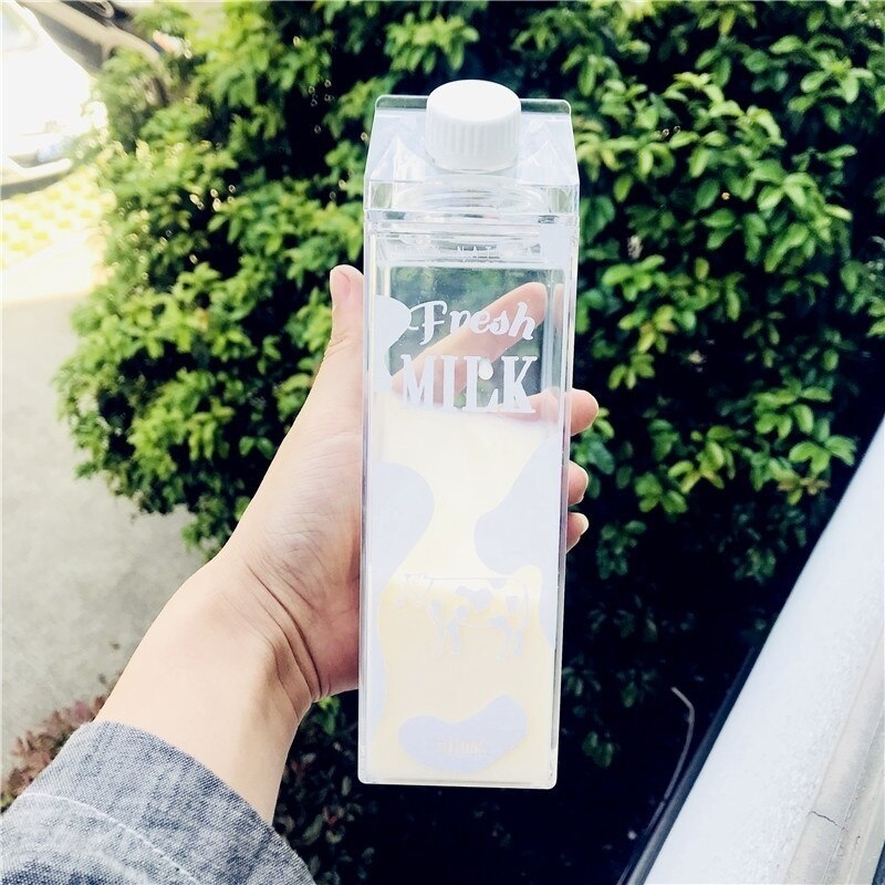 Cute Cartoon Outdoor Camping Plastic Bottle Animal Cow Cat Water Drinking Bottles Home Kids Breakfast Milk Kettle: White