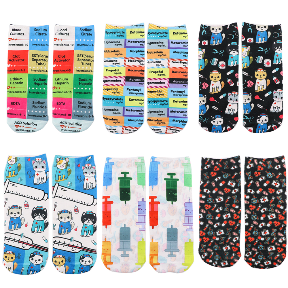 K3237 Doctor Nurse Cotton Women Socks Female Casual Socks Cartoon Cat Cute Invisible Funny Girls Ankle Sock