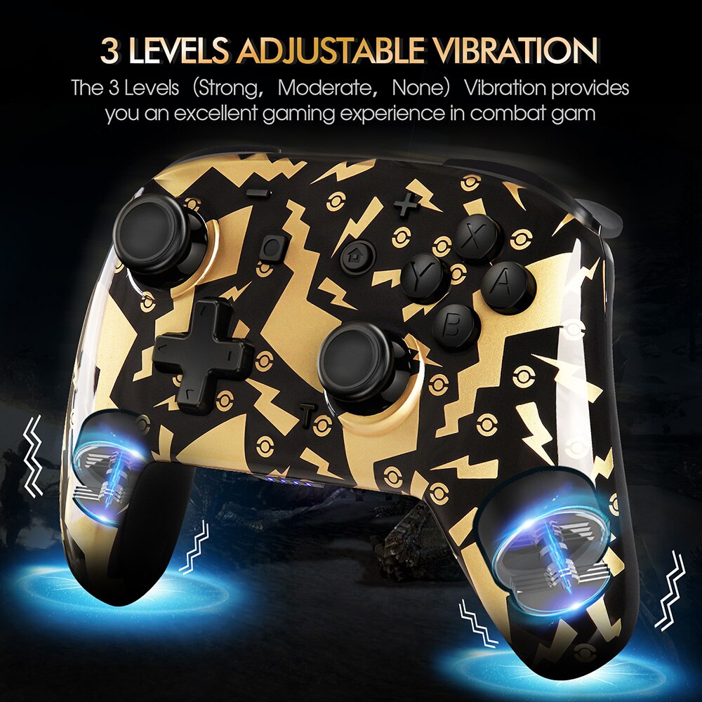 EasySMX-mando inalámbrico YS06 para Nintendo Switch Pro, mando con vibración LED, Bluetooth, color negro y dorado