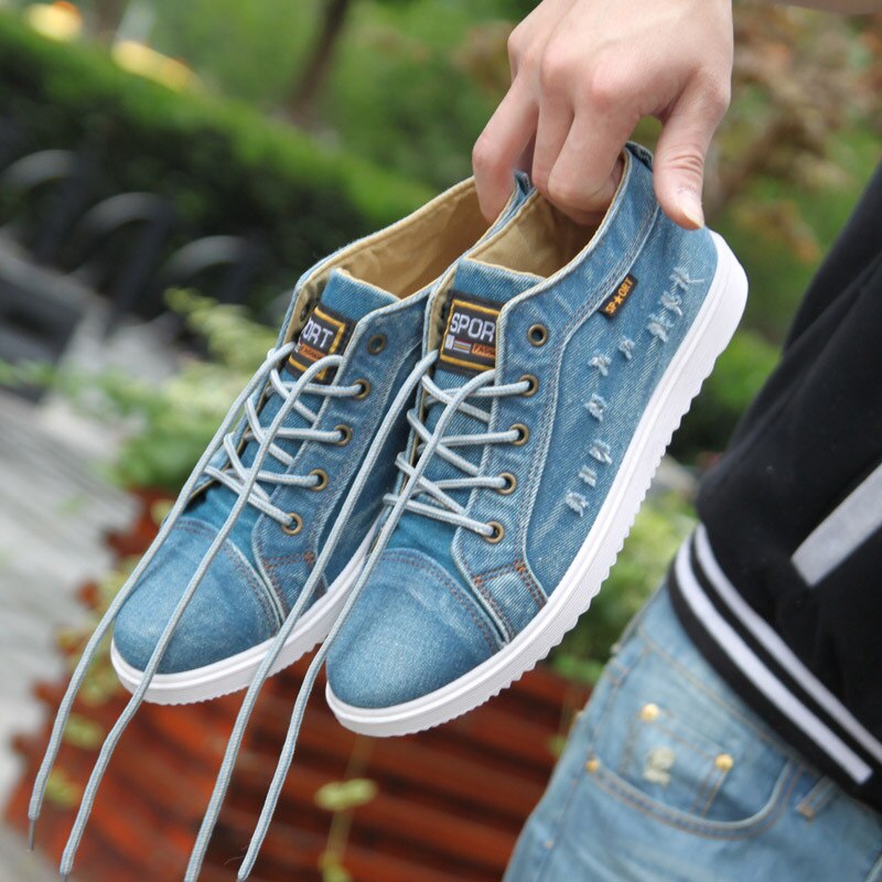 Mode Denim Man Canvas Schoenen Mannen Schoenen Casual Hoge Top Sneakers Zomer Ademend Gymschoenen Mannelijke Schoenen Heren Flats Tyh78