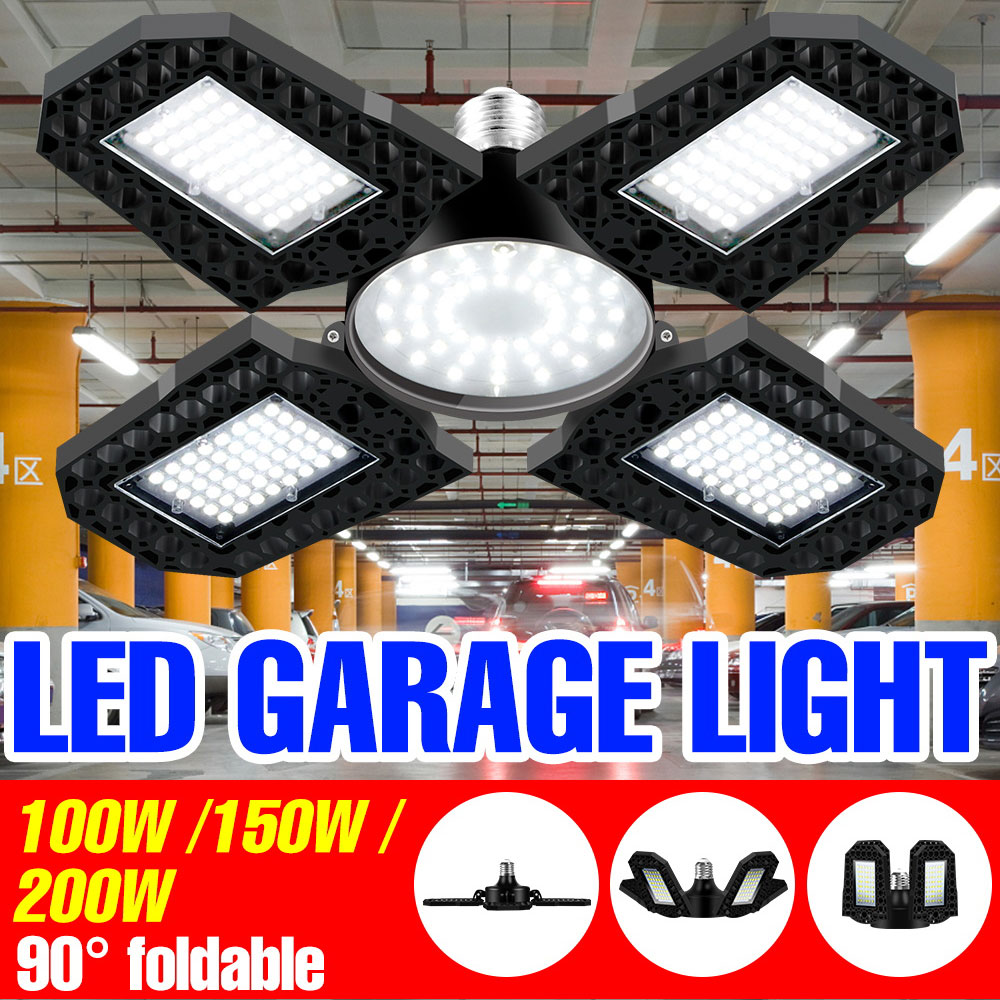 200w led-garagepærer  e27 foldbar deformationslampe  e26 hjemmelager/værksted/kælderbelysning kold/varm hvid 100w 150w