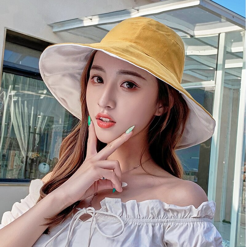 Double sided women's sun hat Korean version - UV resistant summer hat for hiking, fishing and beach travel