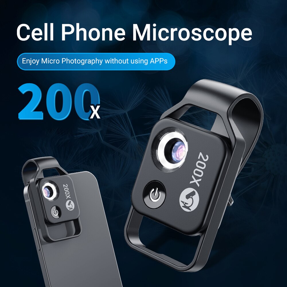 APEXEL 200X magnification microscope lens withCPL mobile LED Light micro pocket macro lenses for iPhone Samsung all smartphones