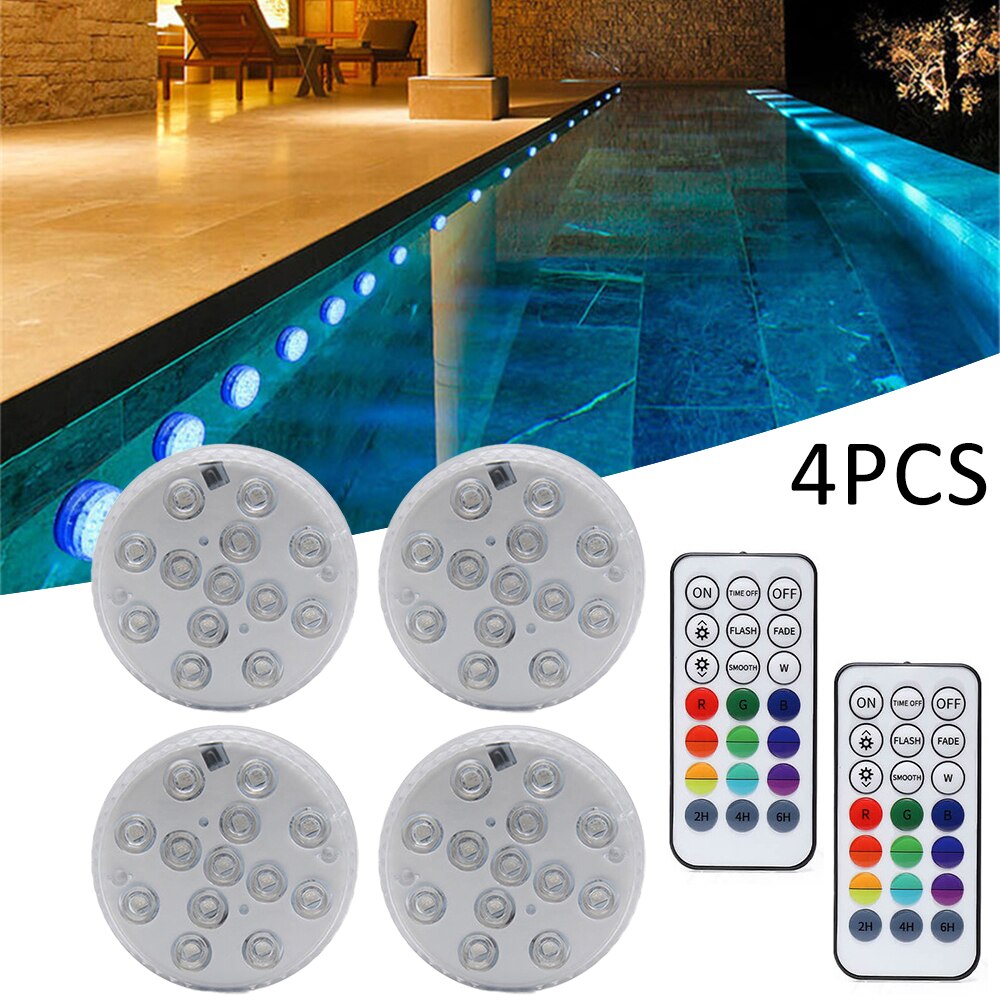 Magnet Suction Cup Function Swimming Pool Decor Lamp RGB 13LED Submersible Light Waterproof Outdoor Underwater Night Lamp: 4PCS
