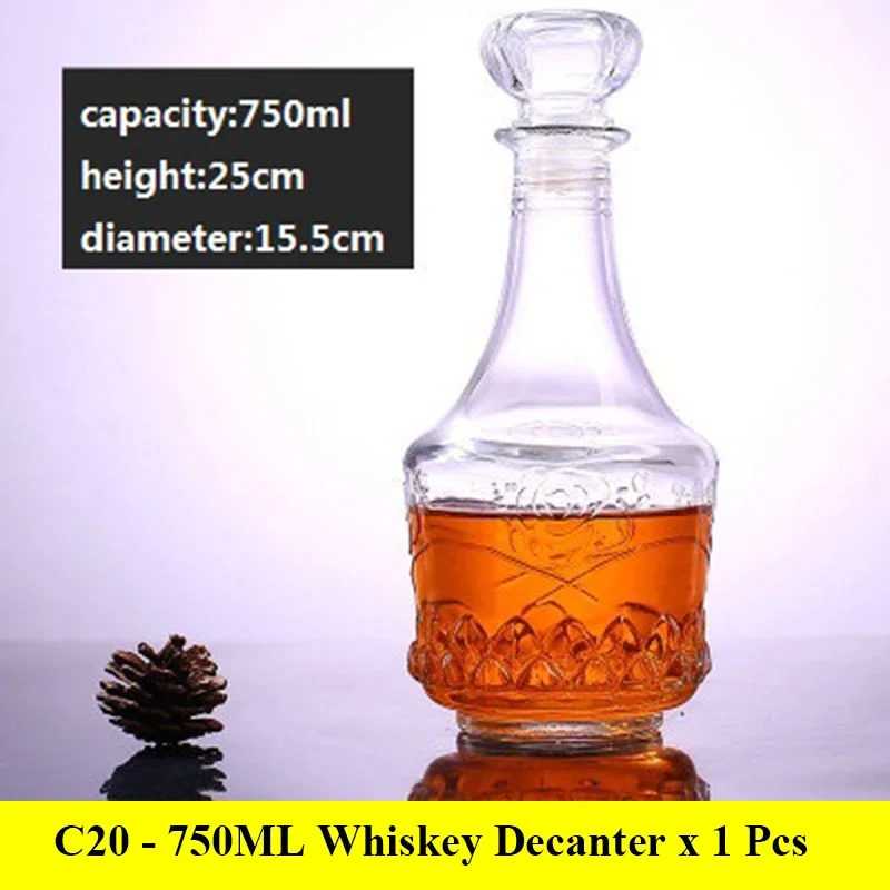 Decantadores de whisky de vidrio sin plomo para licor Scotch Bourbon, botella de copa de vino de 3 estilos, novedoso, 1000ml: Beige