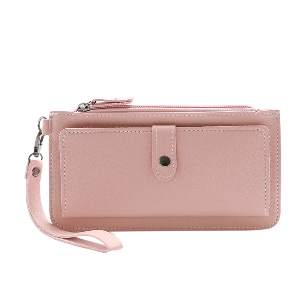 Portefeuille de couleur unie pour femmes, petit fourre-tout multifonctionnel pour téléphone portable, Long paragraphe, pochette quatre couleurs # P30: Rose