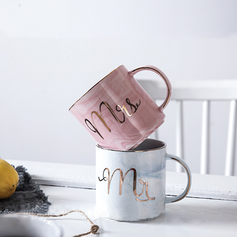 1pc marmor te koppar mr mrs mugg dricksmjölk kopp kaffe par hållare flaska för bordsduk keramiska vattenglas krukor da