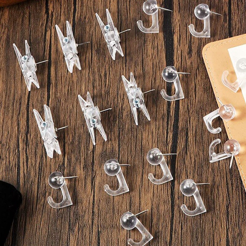 Push Pin Hook Clear Thumb Tack,Push Pins Hook with Clear Push Pin Clips Paper Marking Clip Pins for Cork Board Map Photo