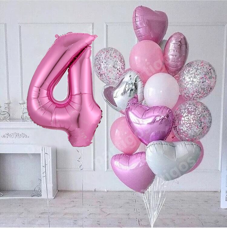 15pcs/lot girl Birthday Balloons with 30inch pink Number baloon 3/3rd Birthday Party Decor Kids anniversaire 9/1/3 years old