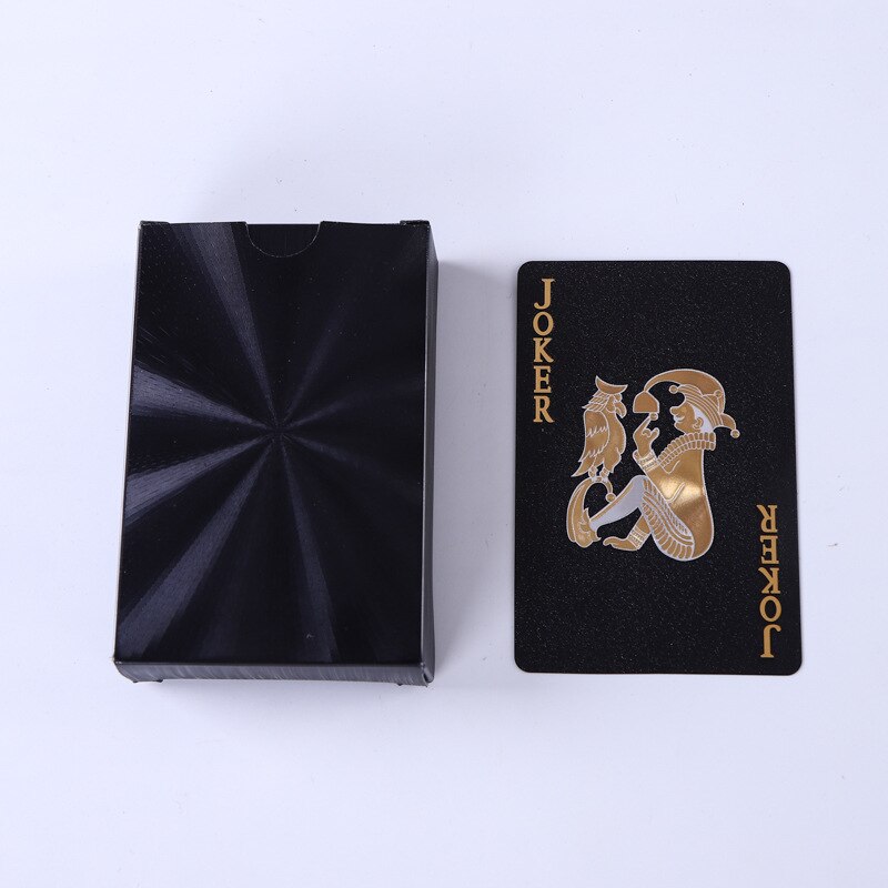 24K Gold Spielkarten Kunststoff Poker Spiel Deck Gold Folie Magie Poker einstellen Schwarz Kunststoff Magie Wasserdichte Deck Familie tabelle Spiel: Schwarz1