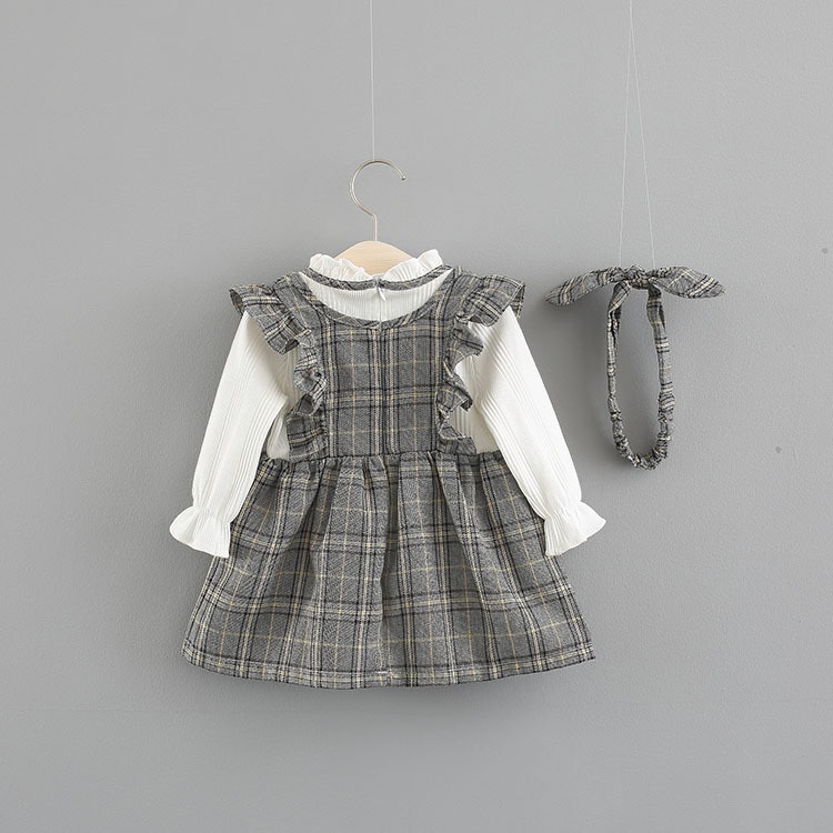 Søt vestido infantil baby jente kjole jenter college vindkjole 0-3 år gammel baby langermet høst todelt lang kjole