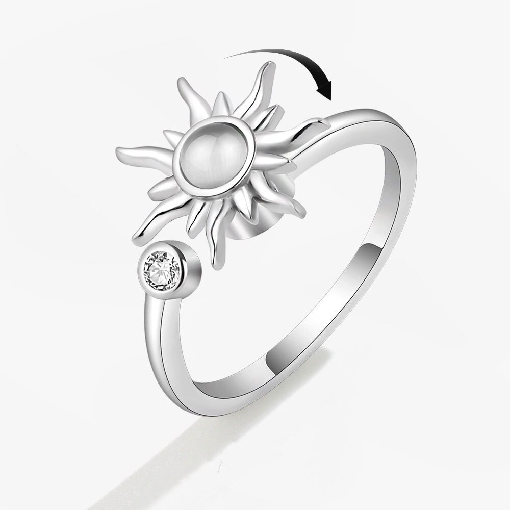 925 sterling silver zircon sunflower spinner rings for women, adjustable anti-stress rings, party wedding  jz511