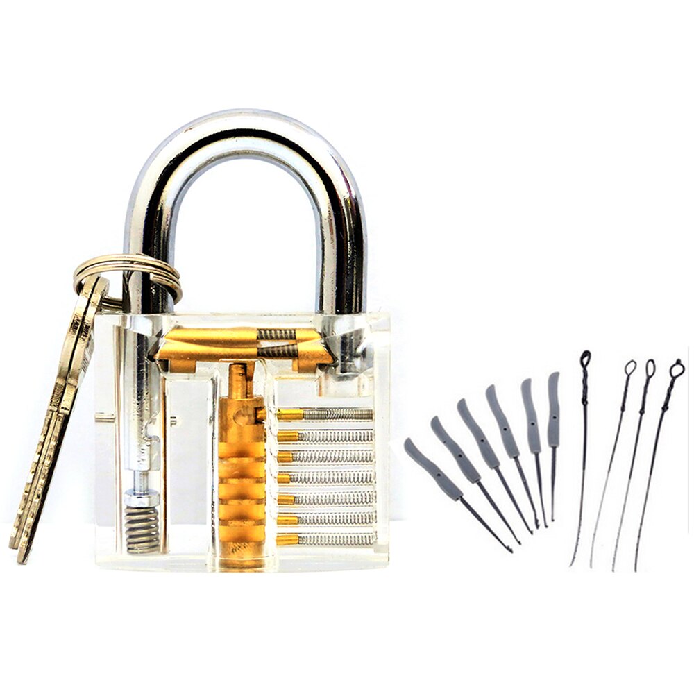 Transparante Cutaway Praktijk Hangslot Lock Met Gebroken Sleutel Verwijderen Haken Lock Extractor Set Slotenmaker Tool