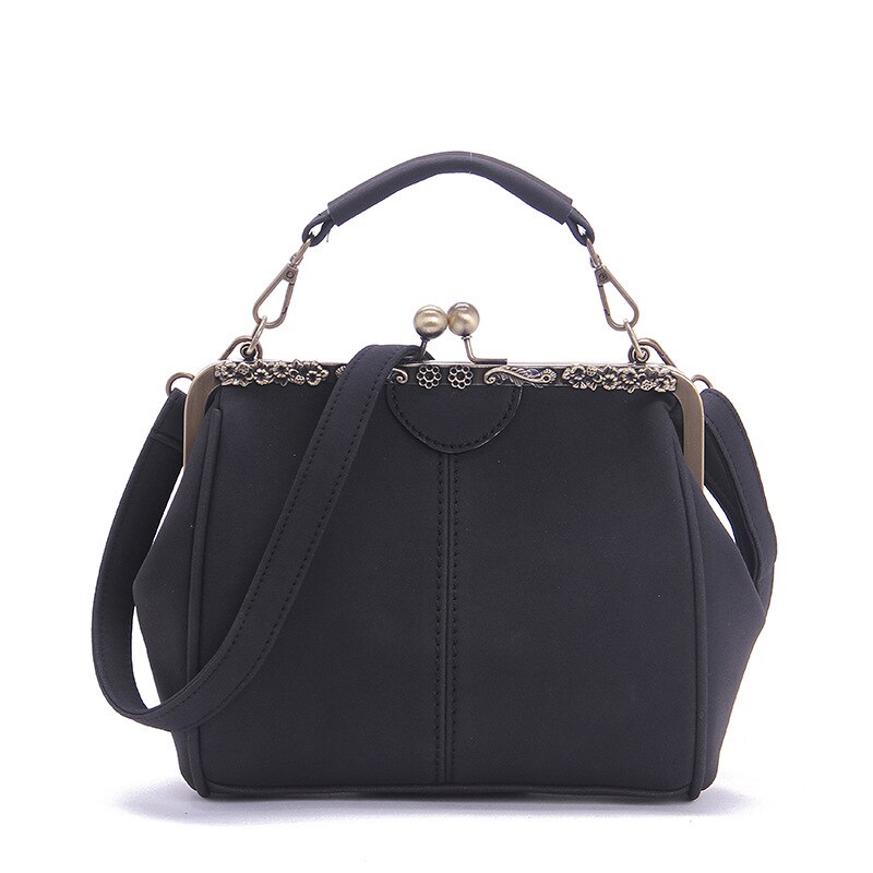 Jahrgang frauen Handtaschen Kuss Schloss Gerahmte Kupplung Tasche Taschen Schulter Umhängetaschen Frauen gefrostet PU Leder Dame Tasche: Frauen Tasche Schwarz