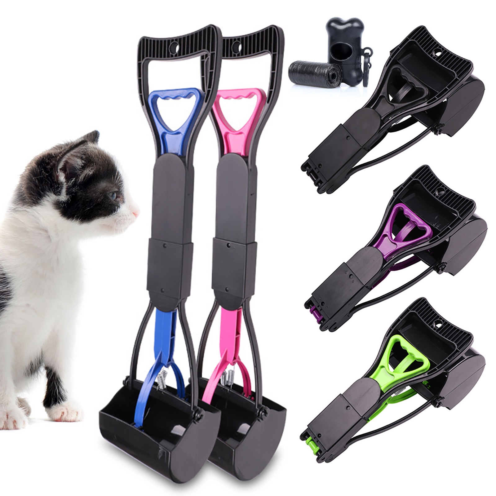 Poepschep voor honden, katten, lange steel, opvouwbaar, met speelgoed, vuilniszak