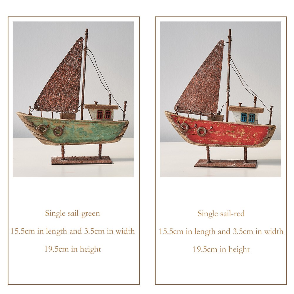 Wooden Ship Model Modern Home Decoration Iron Retro Sailboat Figurines Office Desk Decorative Birthday Christmas