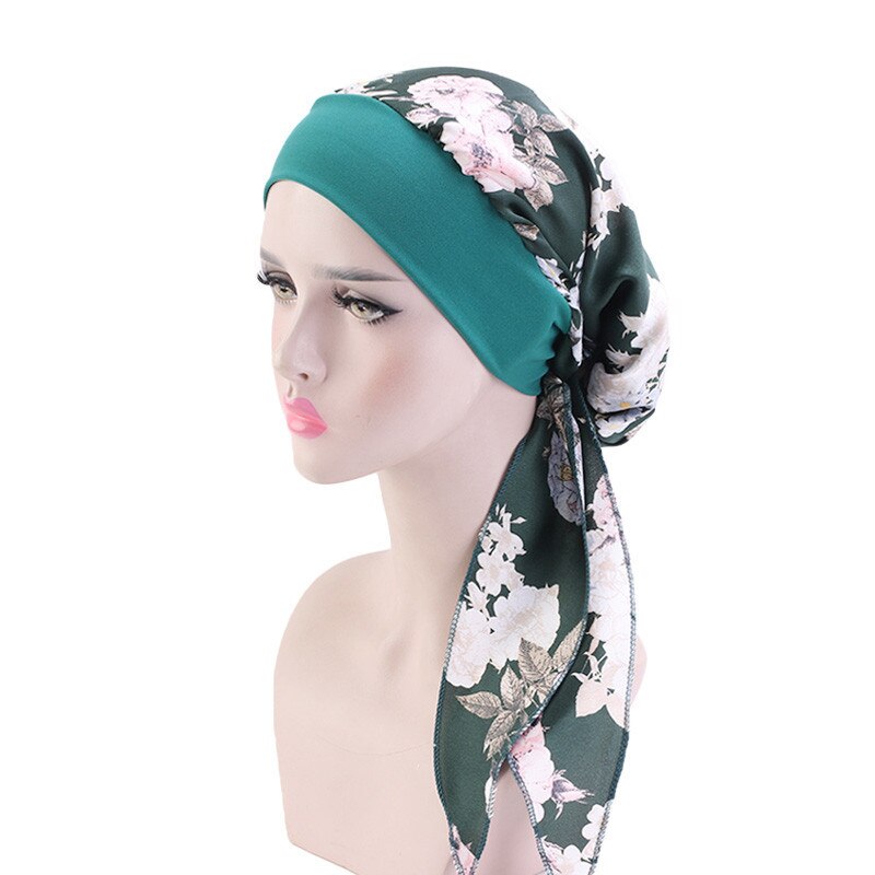 Women Chiffon Muslim Hijab Caps Flower Print Turban Bonnet Islamic Ladies Head Scarf Wrap Under Hijab Caps Turbante: 18