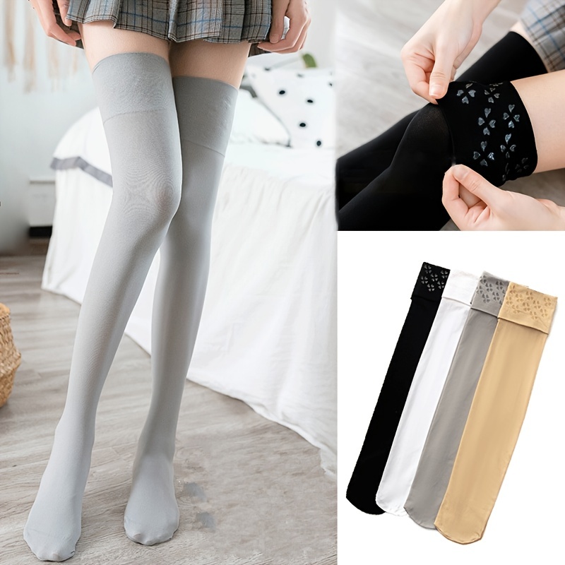 Bas en Silicone antidérapants pour femmes, collants élastiques en velours solide, chaussettes hautes aux genoux, bas Ultra-fin en Nylon Transparent