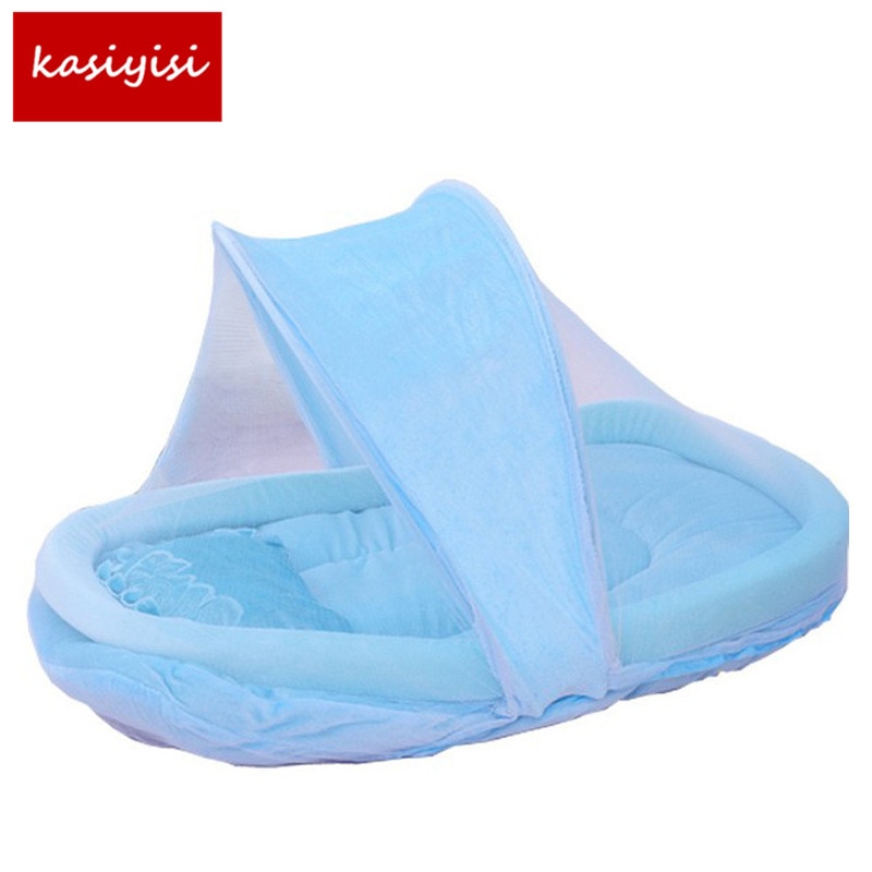 Babybedje 4Pcs Draagbare Type Comfortabele Baby Pad Met Verzegelde Klamboe Kids Baby Bed Dot Rits Canopy Klamboe netto