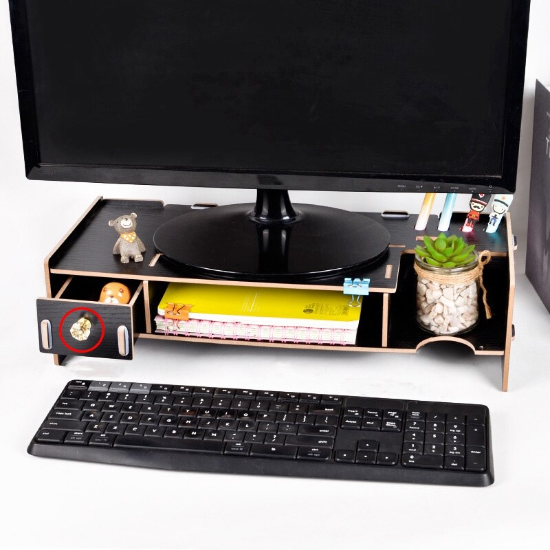 Wooden Monitor Stand Riser Computer Desk Organizer with Keyboard Mouse Storage Slots for Office Supplies School Teachers