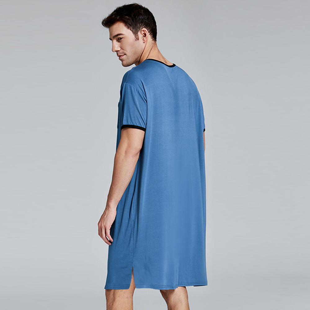 Summer Thin Sleep Tops Men Breathable Lengthened O-neck Soft Sleepwear Solid Color Short Sleeve Comfortable Home Service