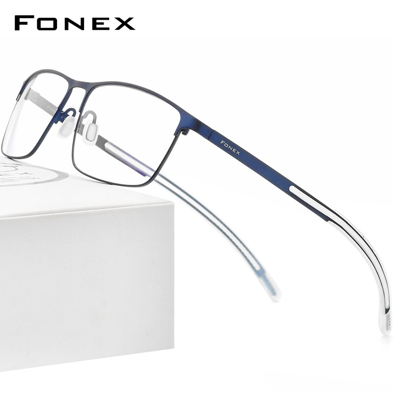 FONEX – Monture de lunettes en titane pour homme, carrée, convient à la prescription optique, myopie, avec du silicone antidérapant, , référence 8521: Bleu
