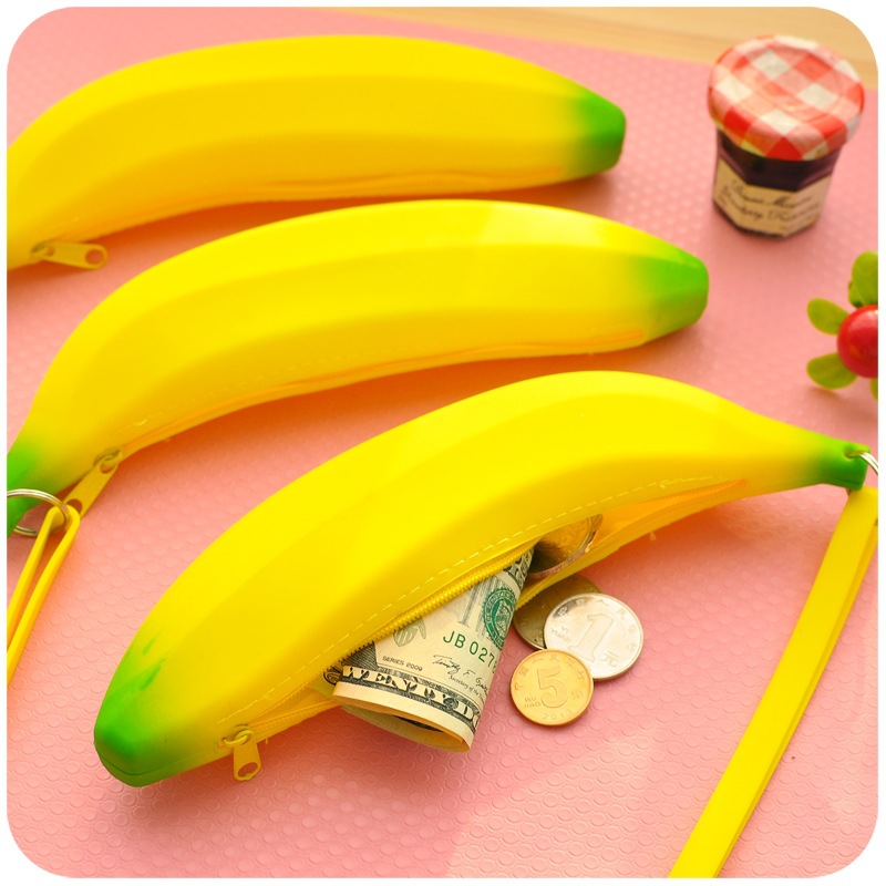 Uusi banaani silikoni koulu penaali söpö hedelmä kynä laukku säilytyspussi paperitavarat toimistotarvikkeet koulutarvikkeet escolar