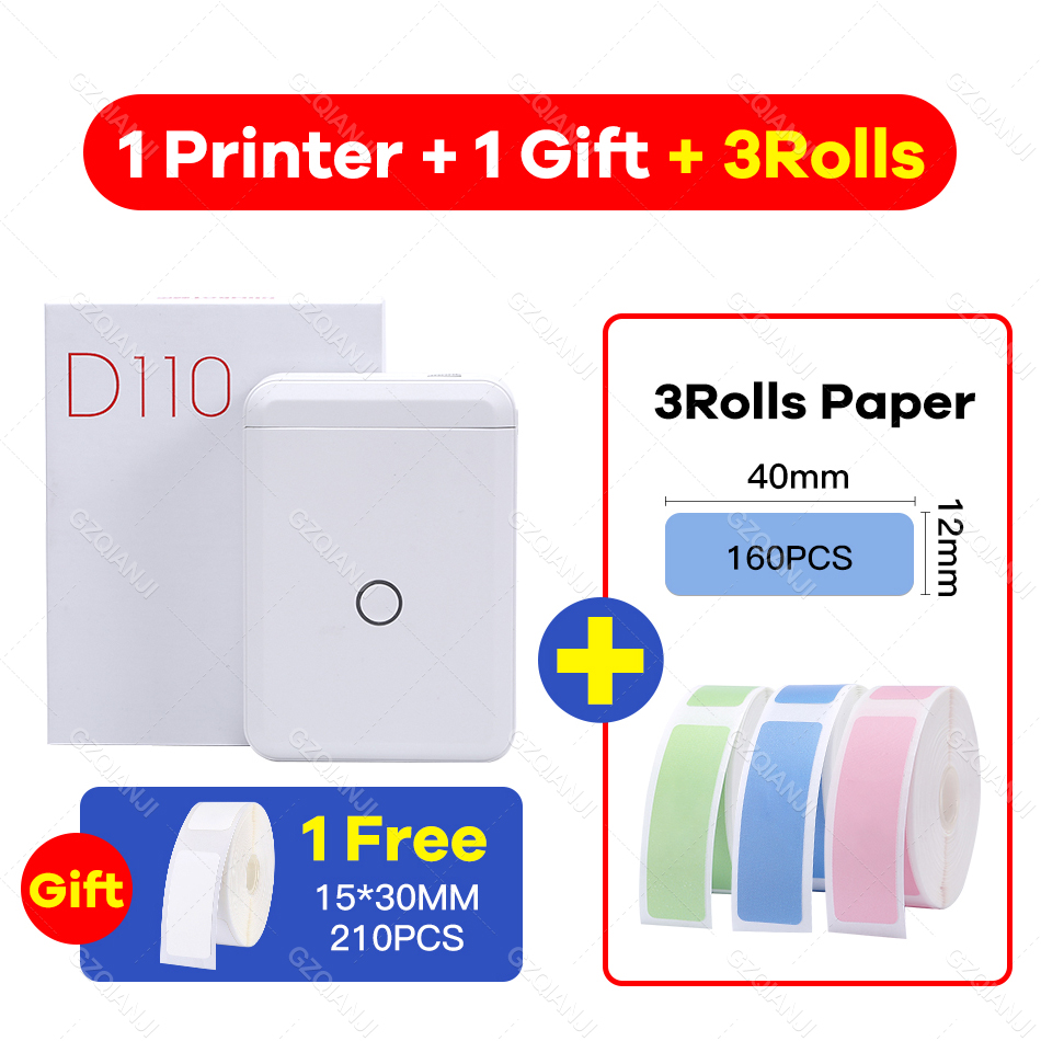 Niimbot  d110 etiketprinter mini klistermærke papirrulle transparenter trådløs bluetooth telefonprinter etiket prisskilt udskrivning etiket: Tilføje 3 farver