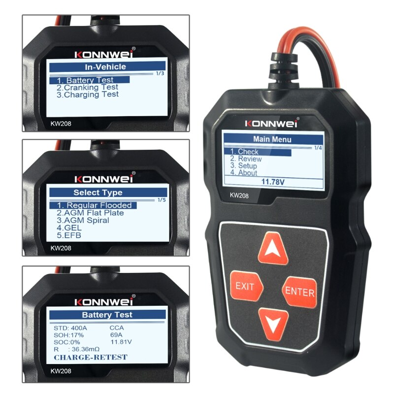 KW208 Car Battery Tester Charger Analyzer 12V 100-2000CCA Charging System Test