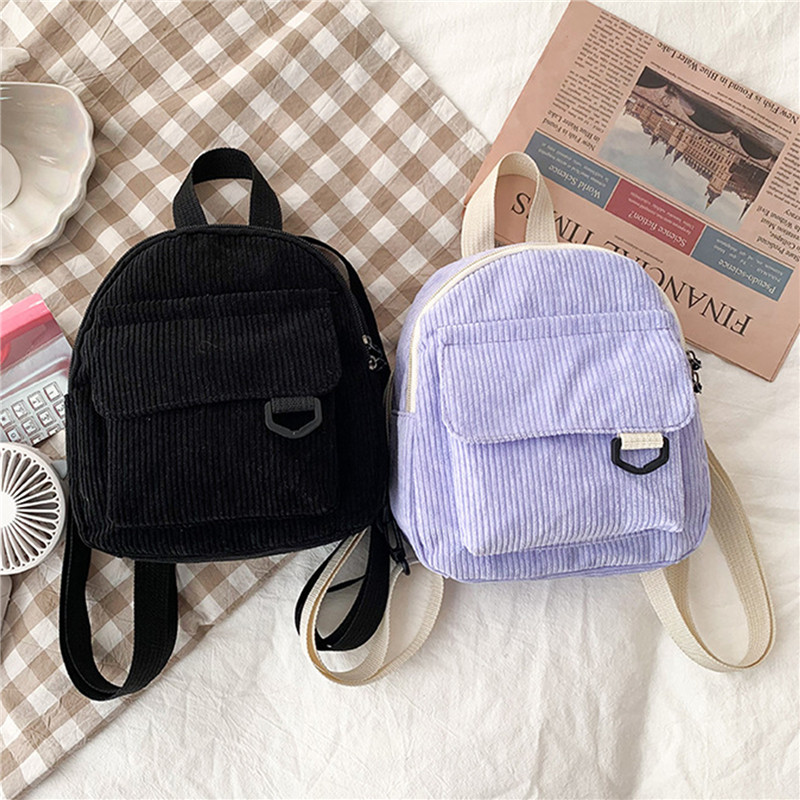 Mini Backpack Solid Color Corduroy Small Backpacks Simple Casual Student Bookbags Traveling Rucksack Women Soulder Bag