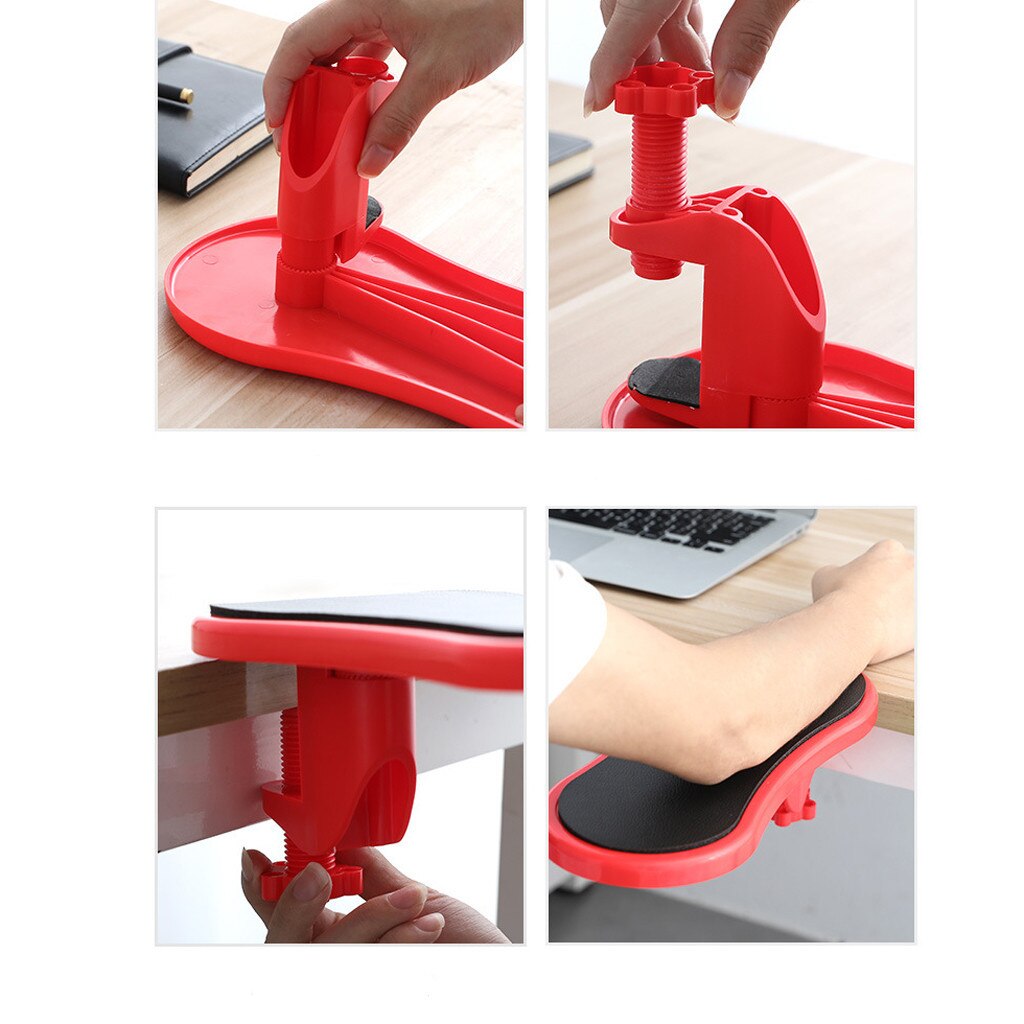 Håndledsstøtte, der kan fastgøres på skrivebordet, roteret computer armstøtte musemåtte rød sort skulderbeskyttere stolestolforlænger