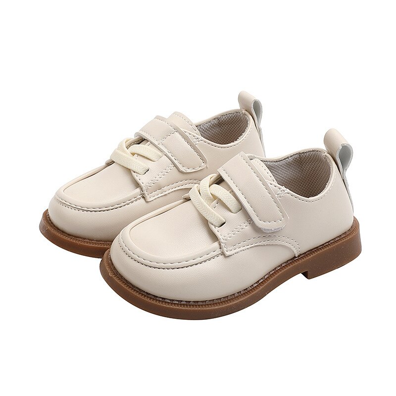 Zapatos Retro de cuero para niños, zapatillas de para bebés, informales, de suela suave, de un solo Color, para otoño,: Beige / 30