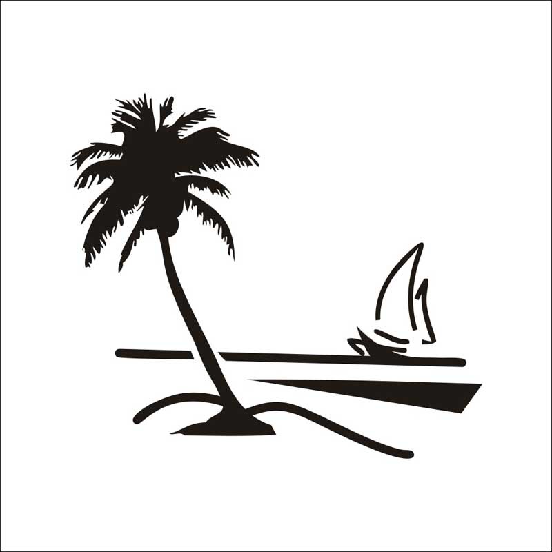 Palm Coconut Tree Decal Vinyl Art Wall Papers Sailboat beach Sticker for Home Decoration Bedroom Living Room Wallpap Y-235