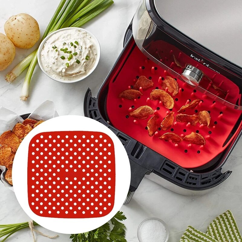 Wiederverwendbare Luft Friteuse Liner Silikon Zubehör Lebensmittel Klasse Öl Matten 7.5/8.5/8/9 Zoll Platz Runde Nicht-Stock Silizium Korb Matten