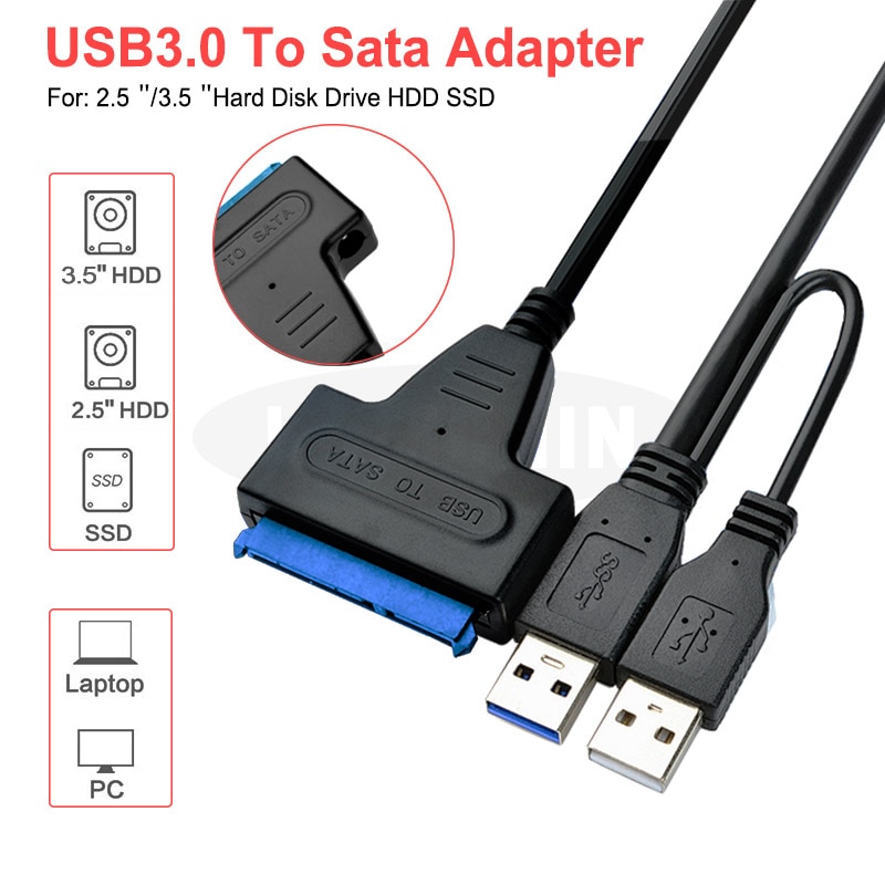 Dual USB Sata Cable USB To Sata Adapter Suport 2.5 or 3.5 Inch External SSD HDD Hard Drive Sata Cable Sata USB 3.0 Adapter
